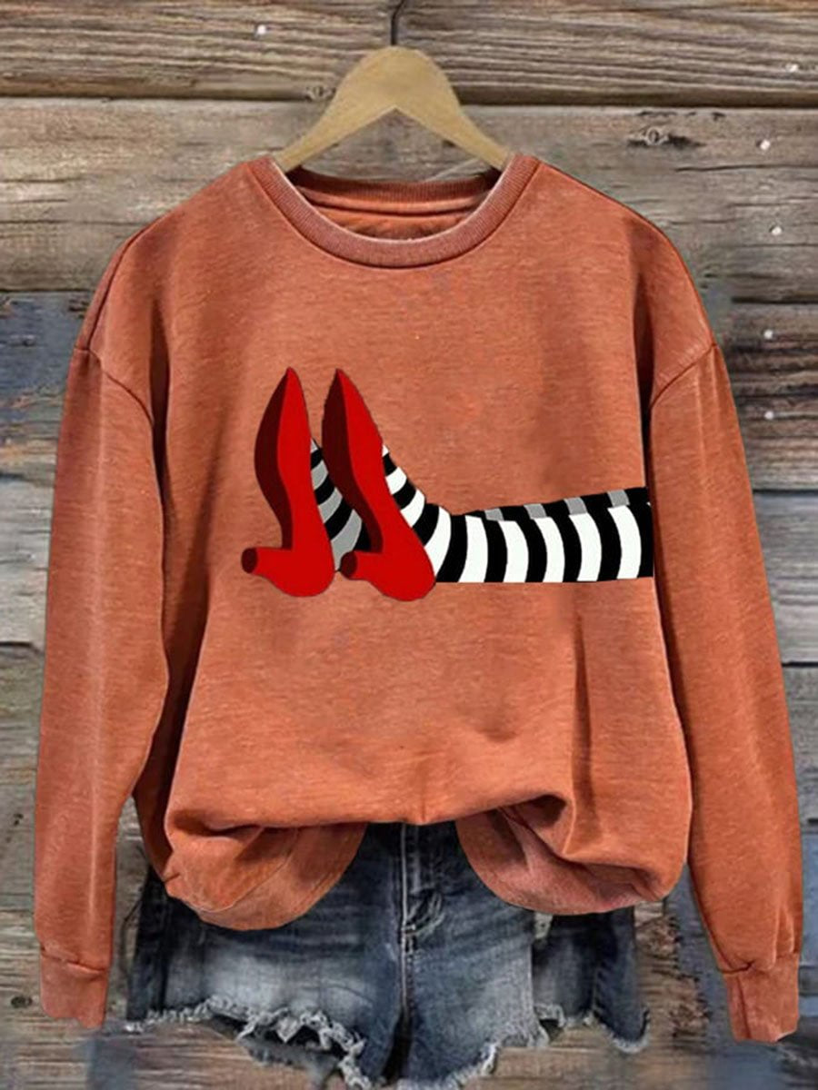 Halloween Red Shoes Print Casual Sweatshirt