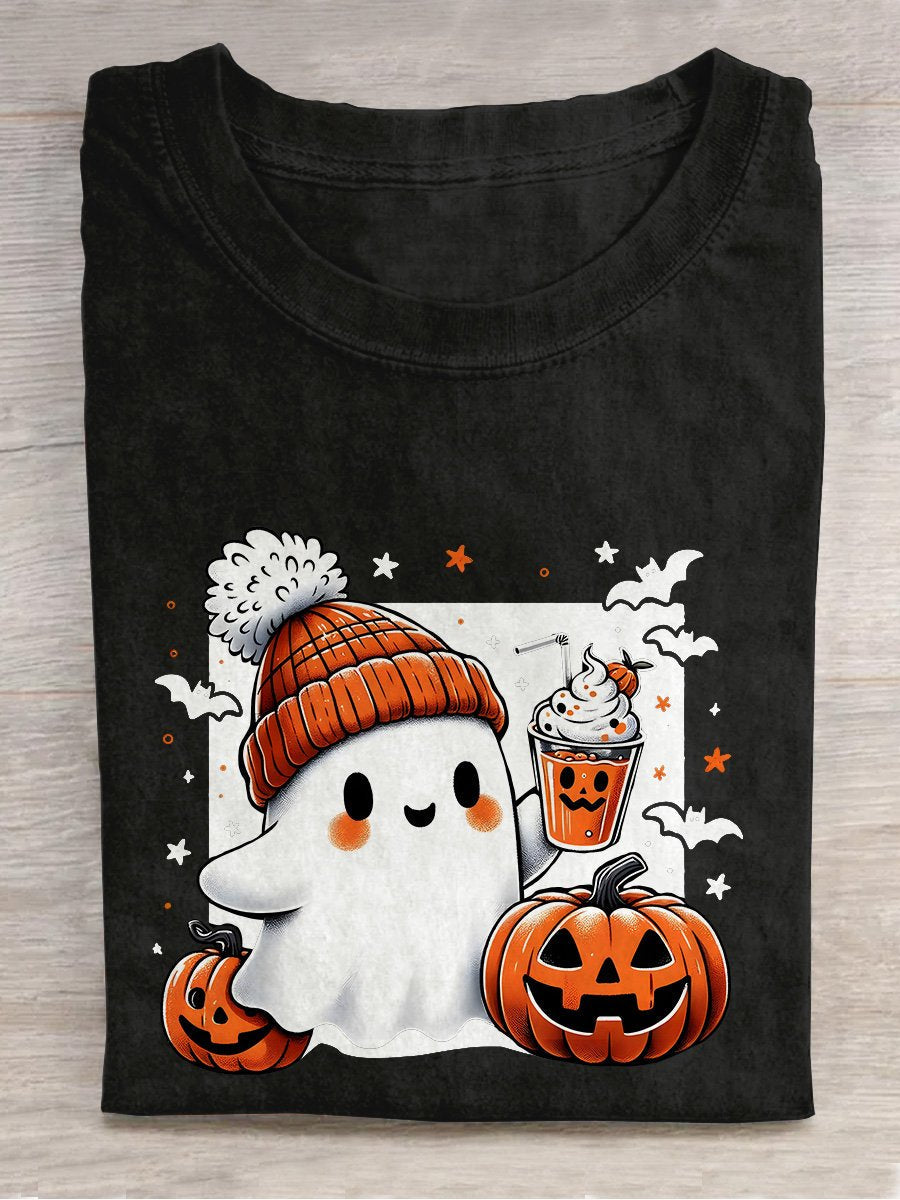 Halloween Cute Ghost Casual Print T-shirt