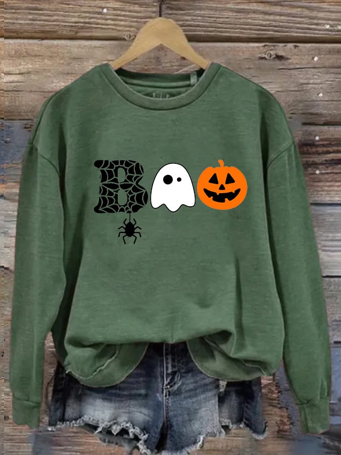 Sweat-shirt décontracté à imprimé Halloween Boo pour femme