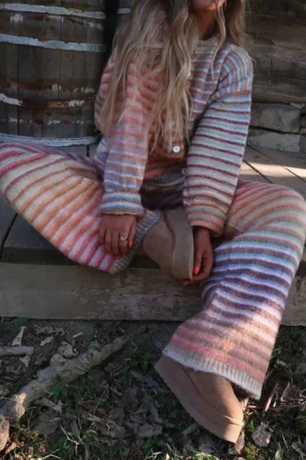 Gradient Stripe Knit Two Piece Set