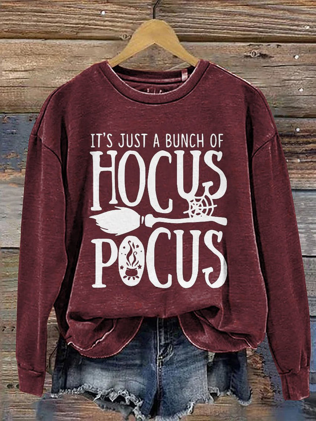 It's Just A Bunch of Hocus Pocus With Broom Halloween Casual Print Sweatshirt