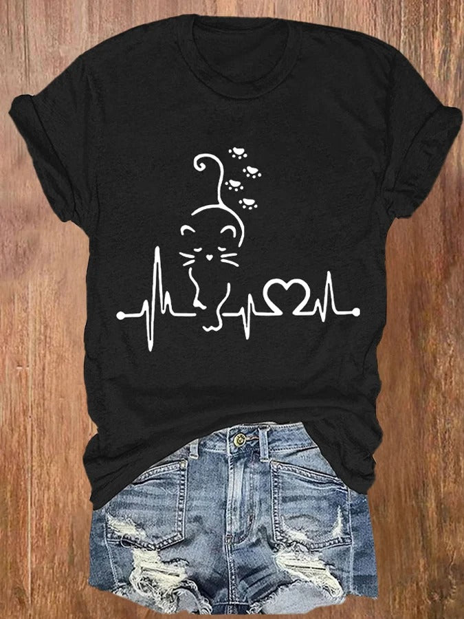 T-shirt imprimé chatons et battements de cœur pour femme