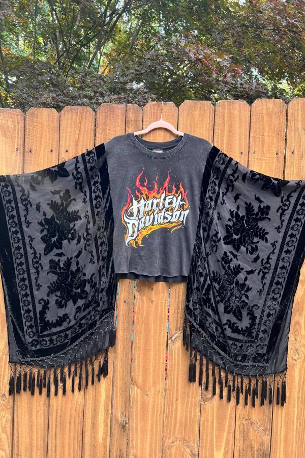Burnt out velvet Tassels KIMONO TEE TUNIC