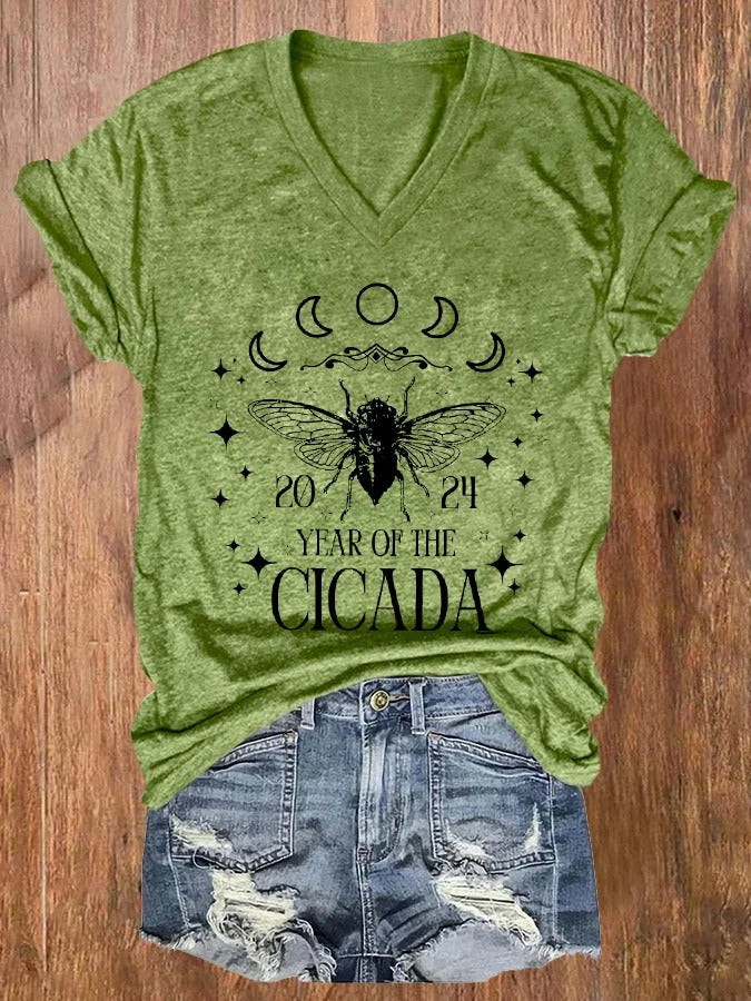 Women'S 2024 Year of The Cicada Print Casual T-Shirt