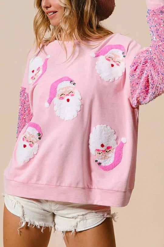 Pink Santa Sequin Sleeve Sweatshirt