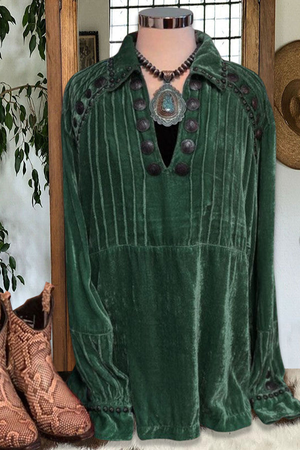 Pleated Metal Stud Velvet Top