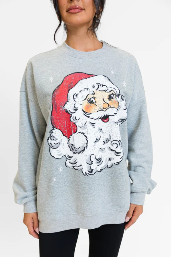 Sweat-shirt ample à manches longues avec imprimé Père Noël et dessin animé