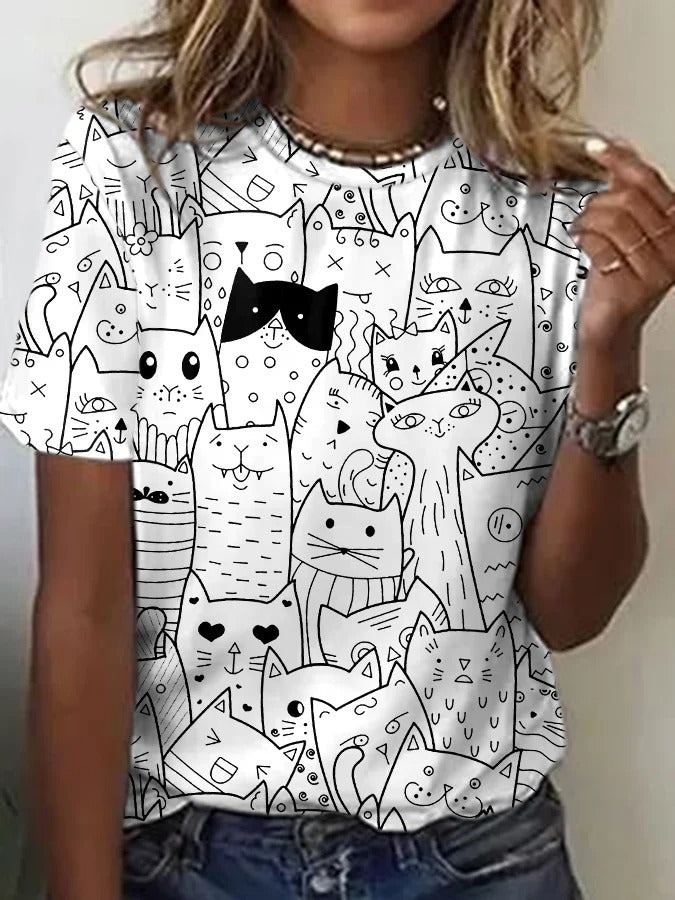 T-shirt imprimé chat mignon pour femme