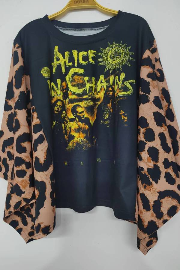 Band Leopard Patchwork Sleeve Top