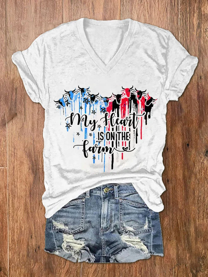 T-shirt col V imprimé « Je peux le faire avec un cœur brisé » pour la fête de l'indépendance des femmes