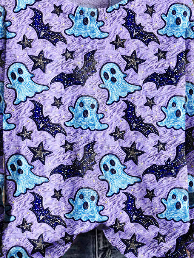 Pull en tricot à imprimé artistique d'Halloween, saison d'automne fantôme
