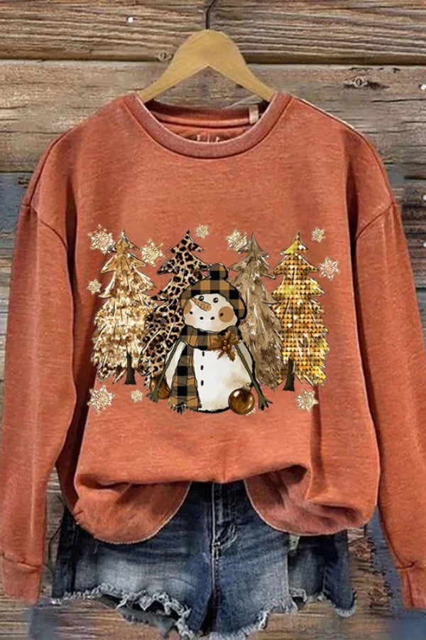 Sweat-shirt pour femme avec impression Weihnachtsbaum-Schneemann