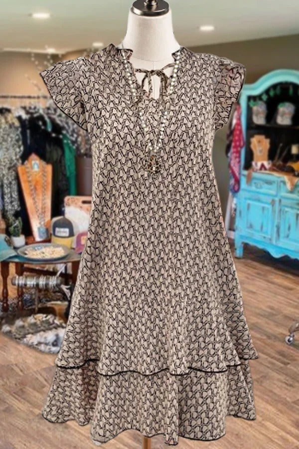 Mini-robe bohème à col en V et manches flottantes