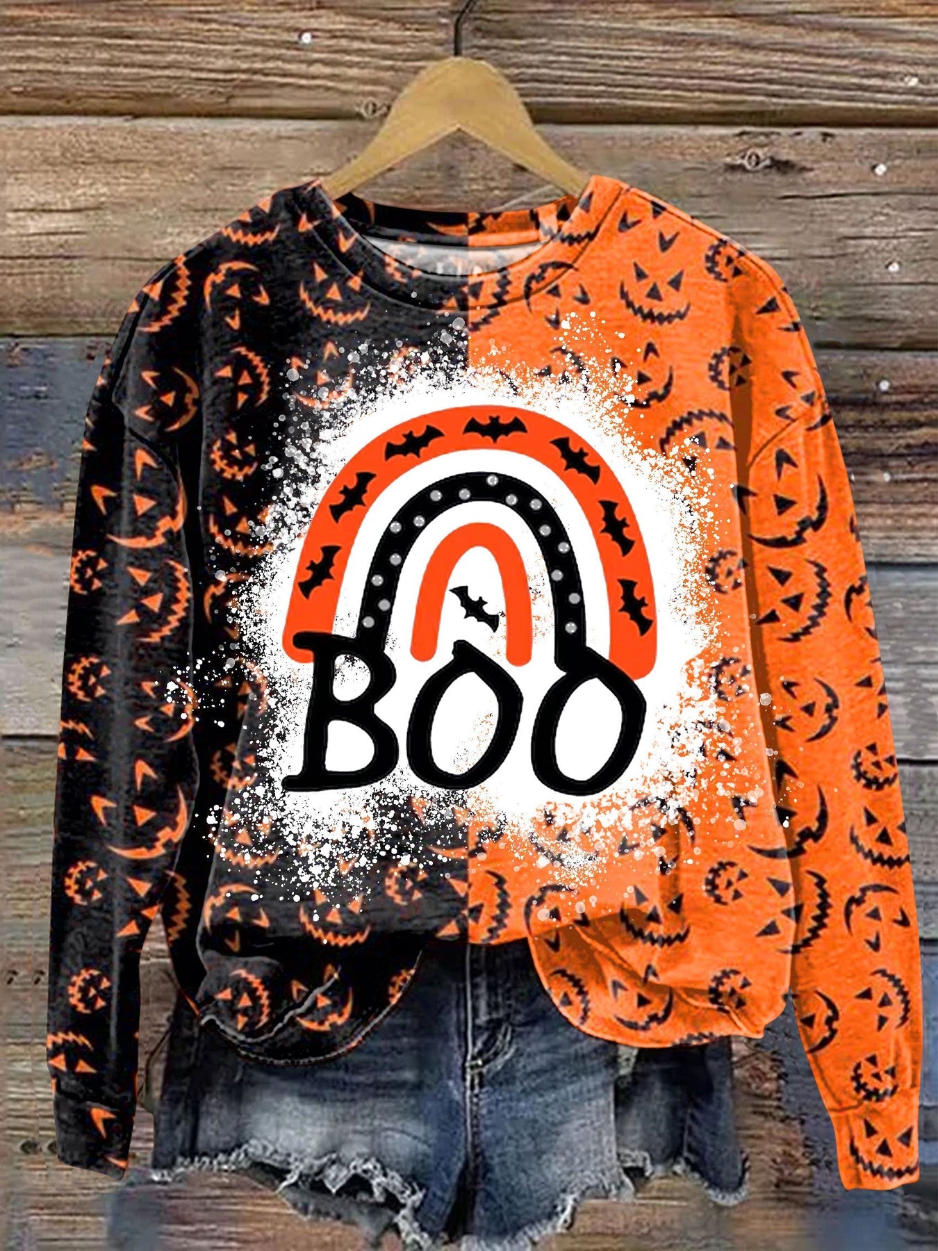 Sweat-shirt décontracté imprimé artistique Boo Halloween
