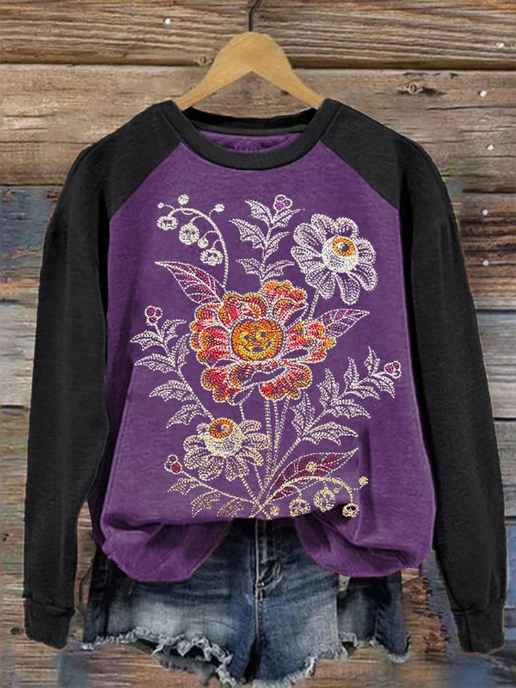 Women's Floral Pumpkin Print Sweatshirt
