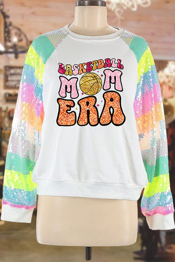 Freizeit-Hoodie mit Paillettenärmeln und Aufdruck