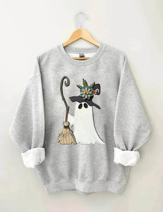Ghost Witch With Broomstick Sweatshirt
