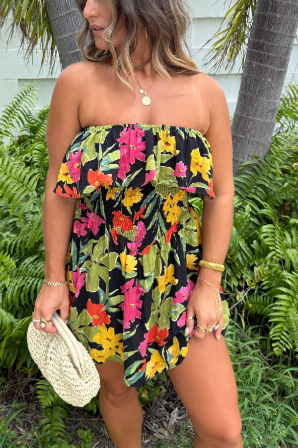 Rio Floral Romper Dress Black Multi