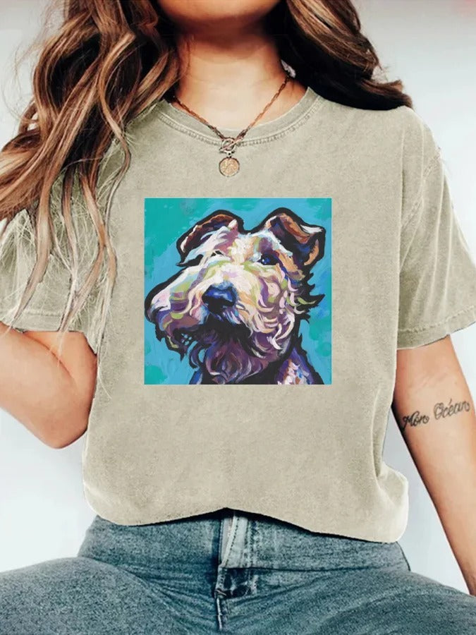 T-shirt à manches courtes et col rond pour femme, imprimé animal mignon, motif chiot