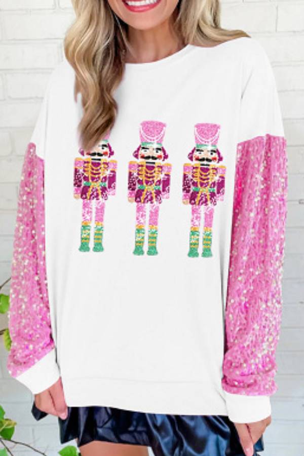 White Pink Sleeve Nutcracker Sweatshirt