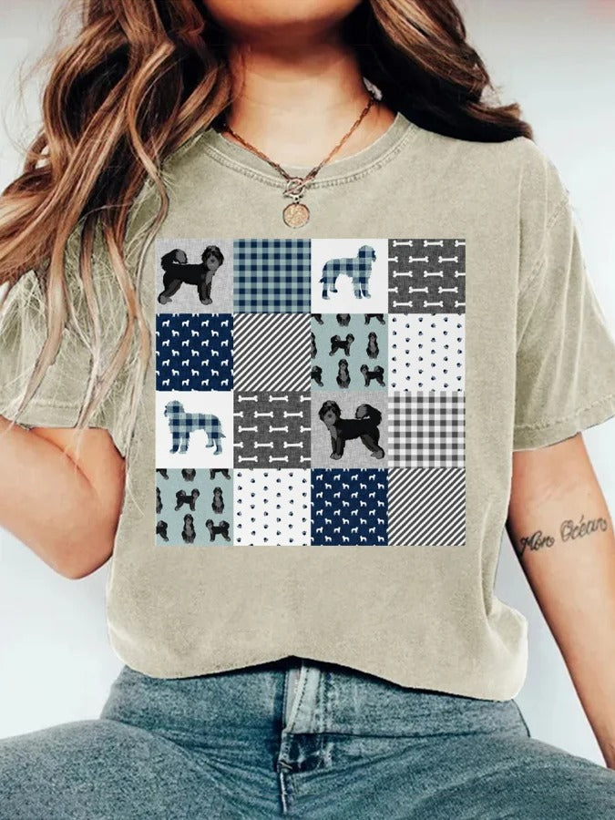 T-shirt à manches courtes et col rond pour femme, imprimé animal mignon, motif chiot