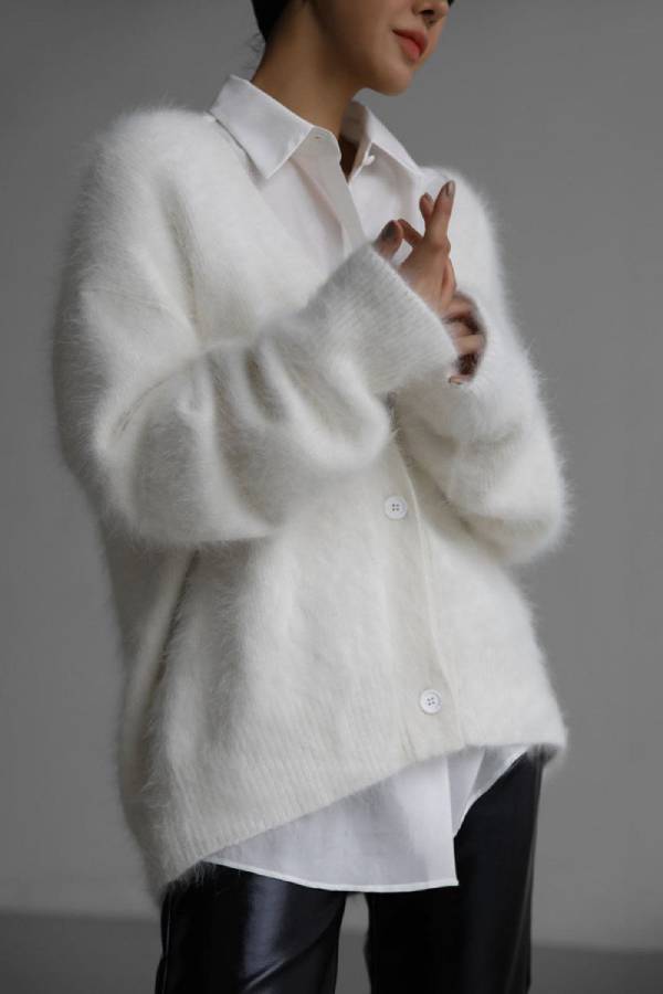 Lazy Fluffy V‑Neck Knit Cardigan