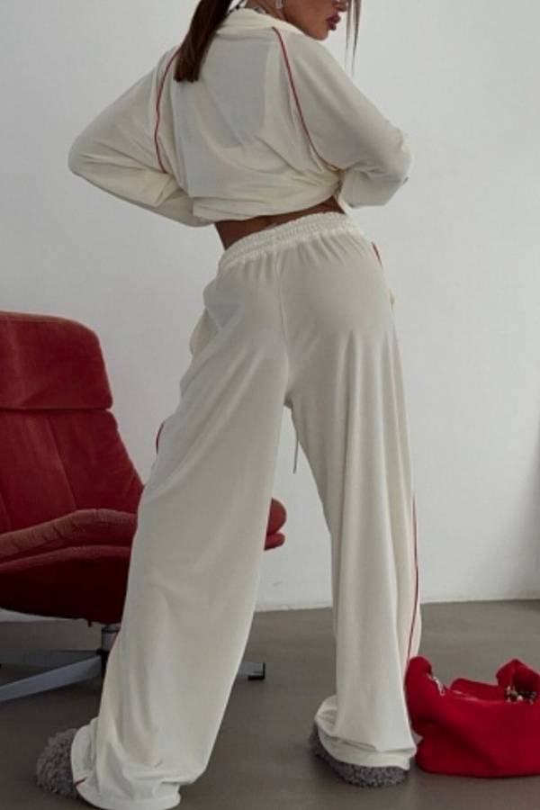 Contrast Piping Velvet Tracksuit 2 Piece Outfit