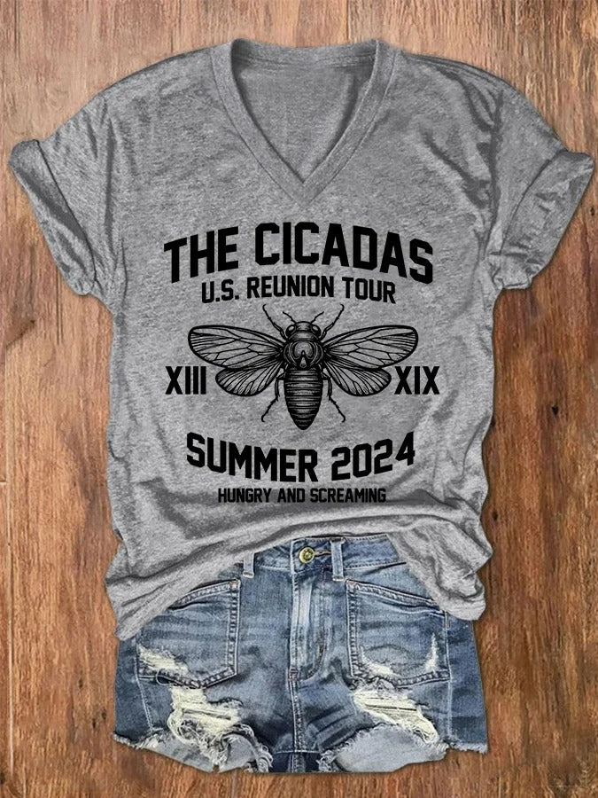 Women's The Cicadas U.S. Reunion Tour Summer2024 V-Neck Tee