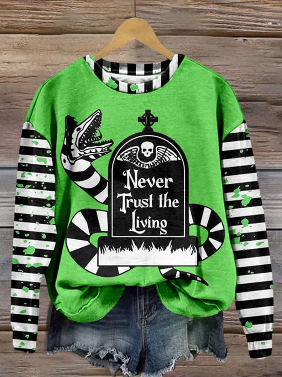 Sweat-shirt décontracté imprimé « Ne faites jamais confiance aux vivants » de 1988