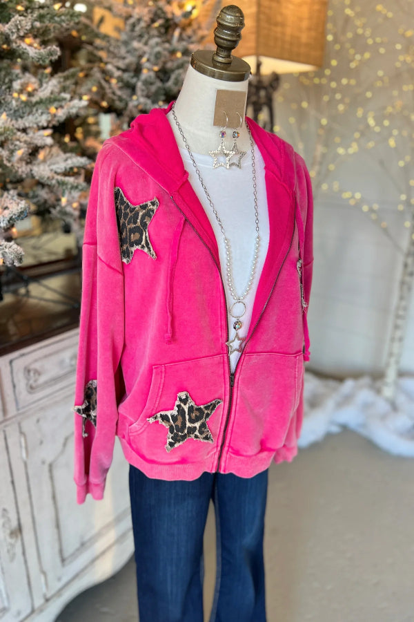 Oversized Star Patch Sweatshirt Jacket