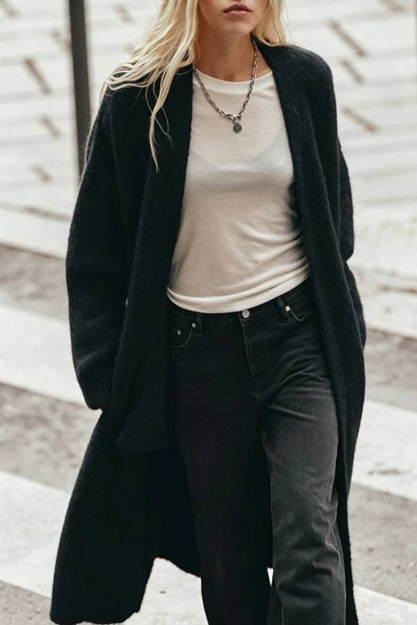 Comfortable Vib Knit Open Front Pocketed Oversized Midi Cardigan