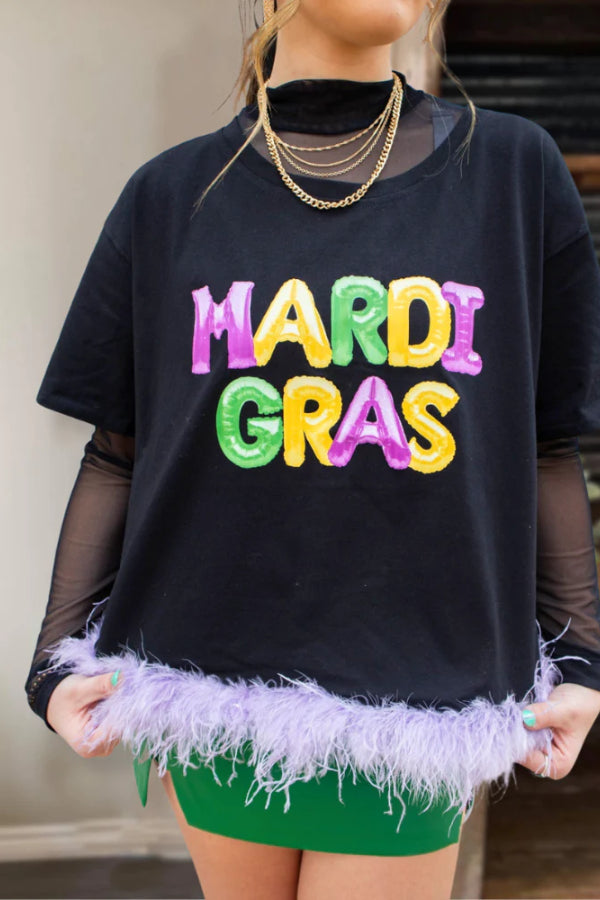 Mardi Gras Cotton Fun Feather Tee