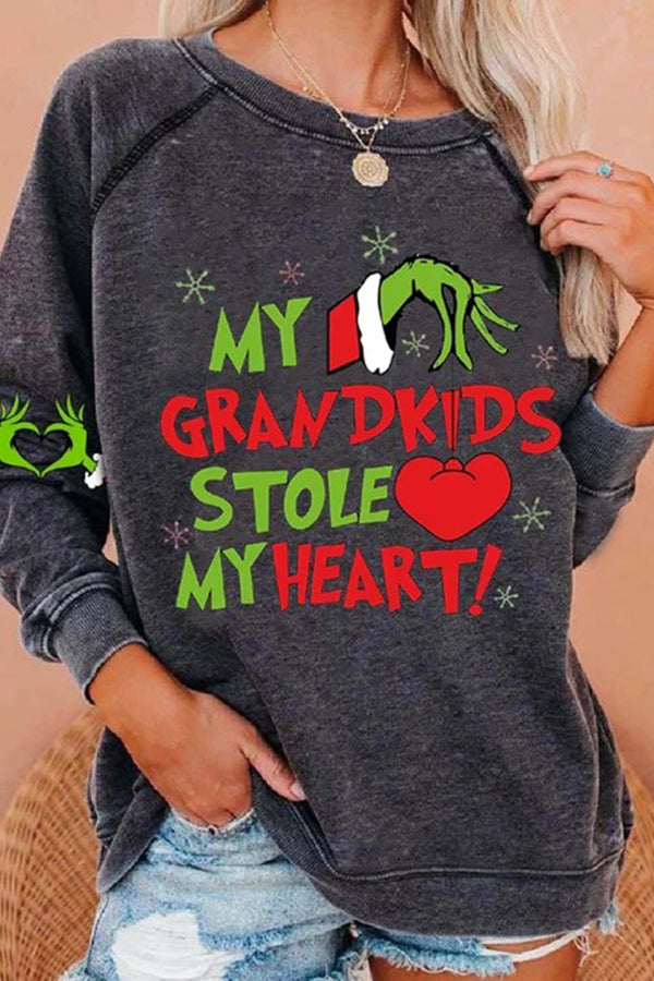 Women My Grandkids Stole My Heart Christmas Print Casual Sweatshirt