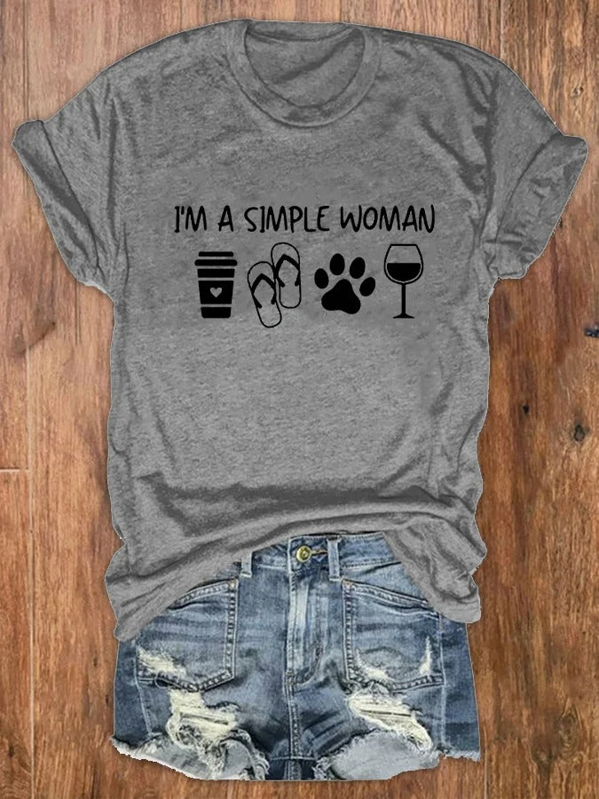T-shirt imprimé patte de chien « Je suis une femme simple » pour femme