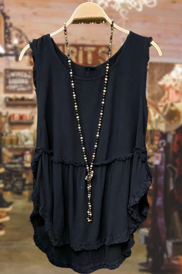 Linen Ruffle Raw Edge Tank