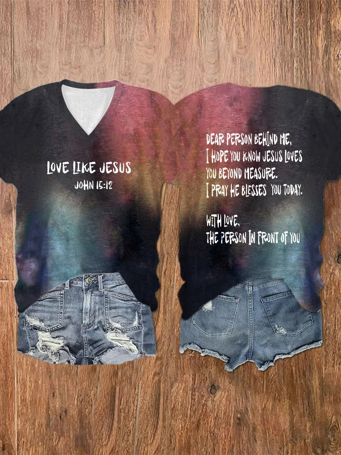 Women's Love Like Jesus Print V-Neck T-Shirt