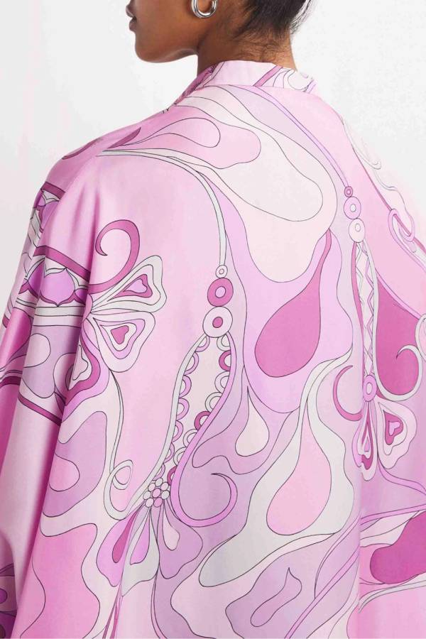 Retro Glam Pink Swirl Print Kaftan Maxi Dress