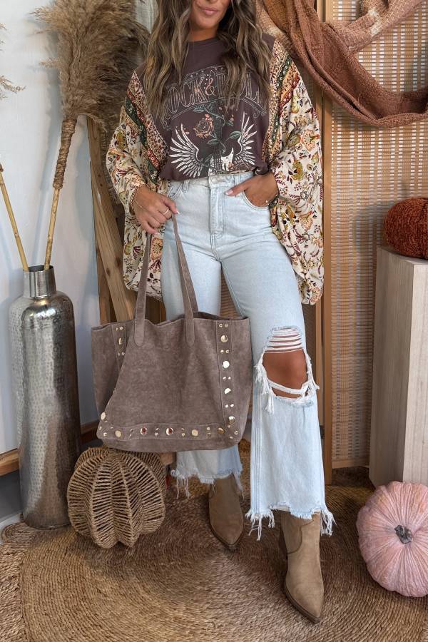 Rock N Roll Vintage Kimono Tee Brown