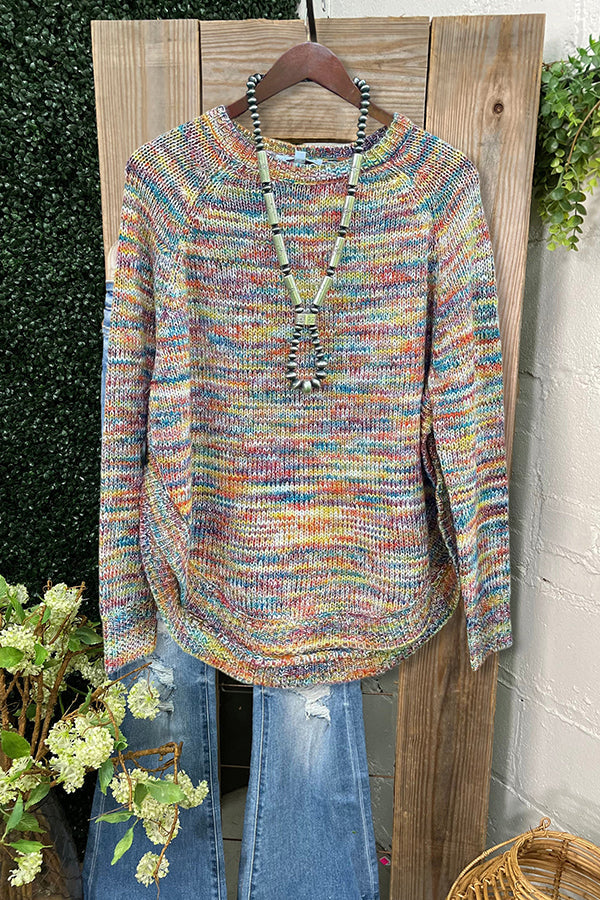 Rainbow Irregular Hem Round Neck Sweater