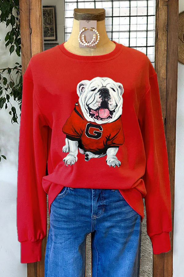 Casual Bulldog Graphic Sweatshirt