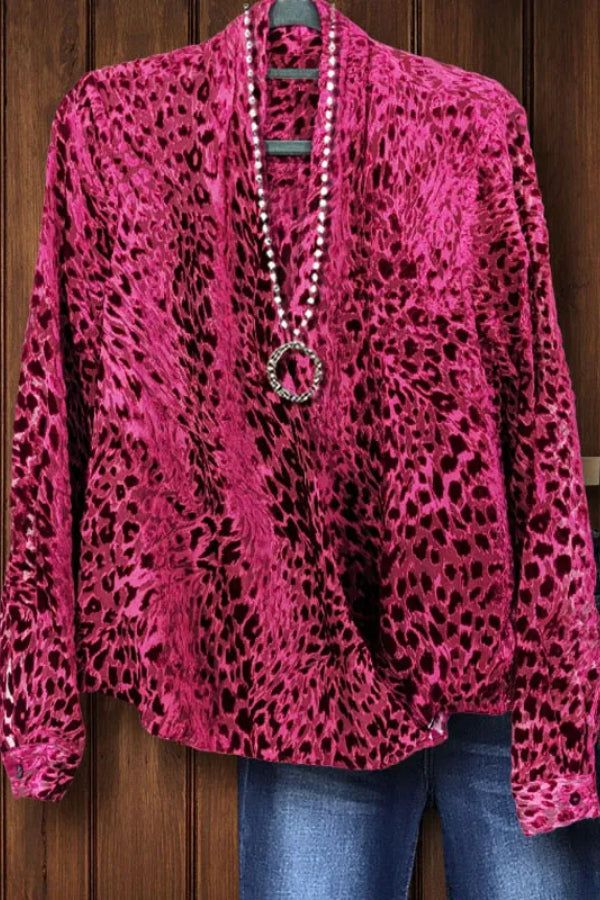 DRAPE LEOPARD PRINT VELVET TOP