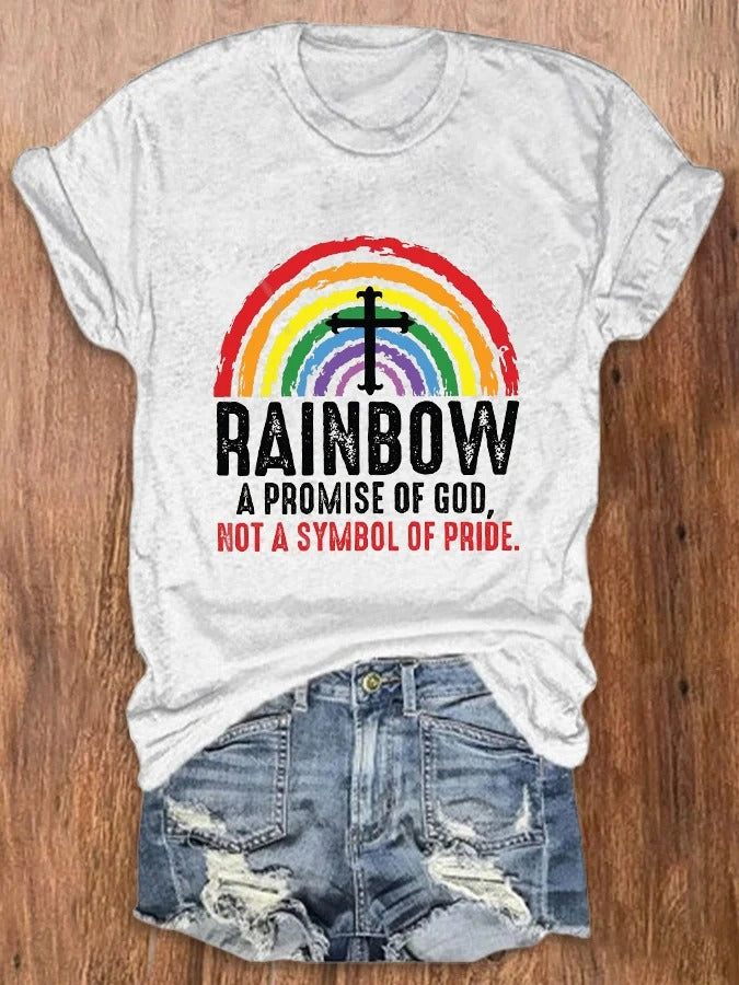 Women's God's Promise Not Pride Rainbow Print Casual Tee