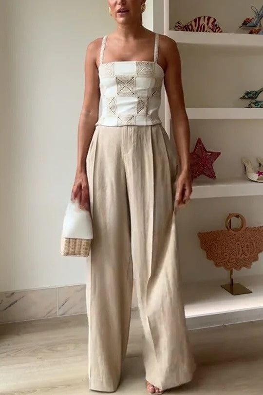Angie Contrast Patchwork Crochet Appliqué Strap Tank Top