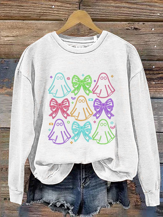 Sweat-shirt décontracté imprimé néon Halloween Spooky Season