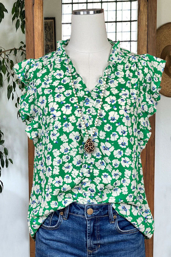 Rüschentop mit Blumendruck