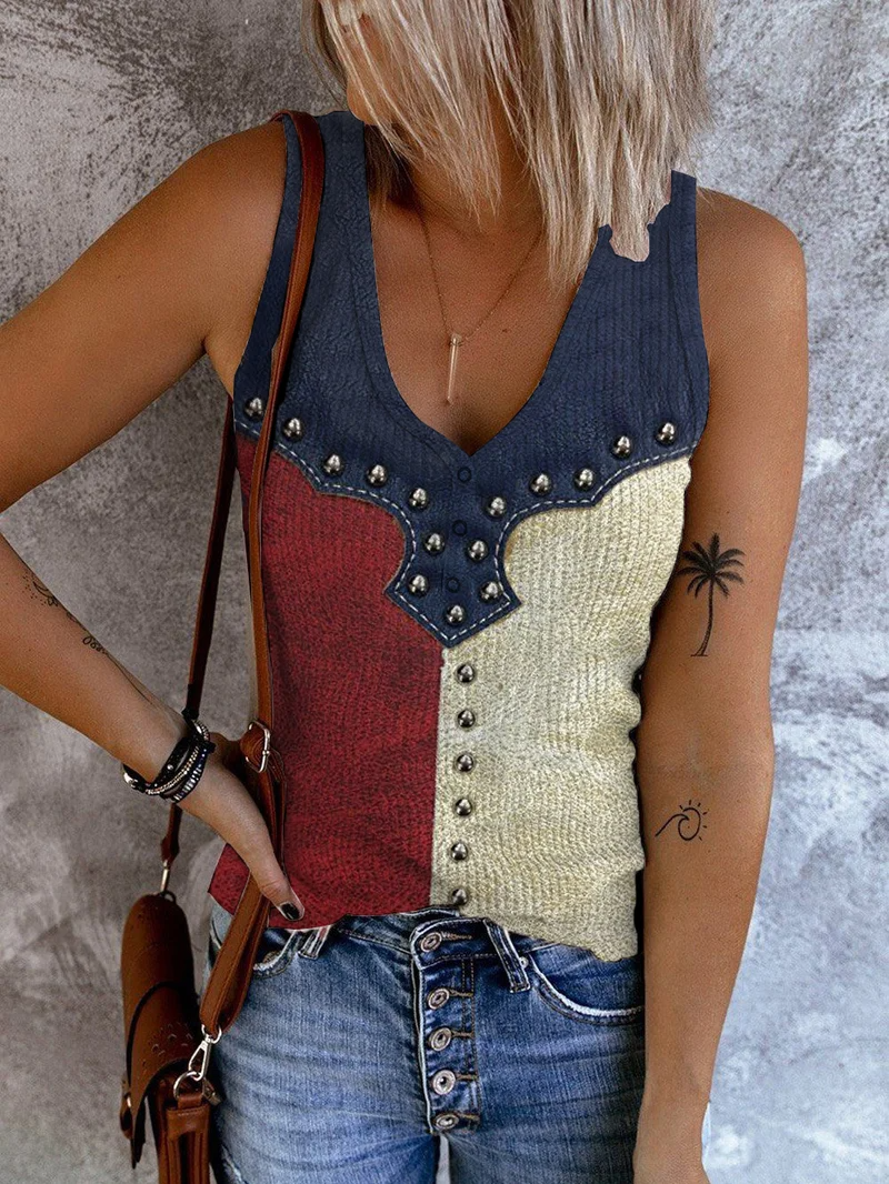 Débardeur décontracté imprimé drapeau vintage pour femme