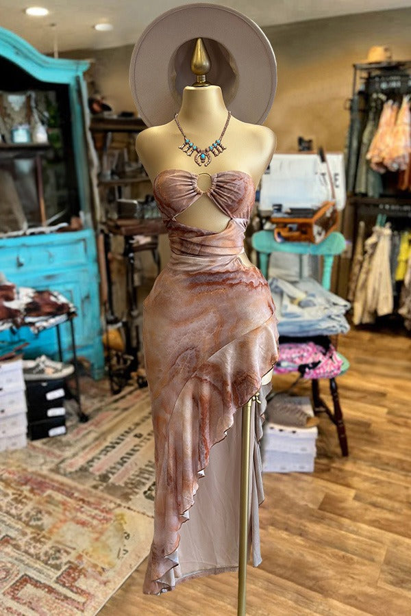 Pretty Floral Print Ruffled Tube Top Dress