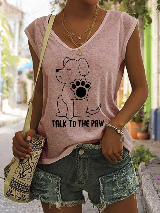 T-shirt décontracté sans manches pour femme, motif humoristique « Parlez à la patte » pour les amoureux des chiens