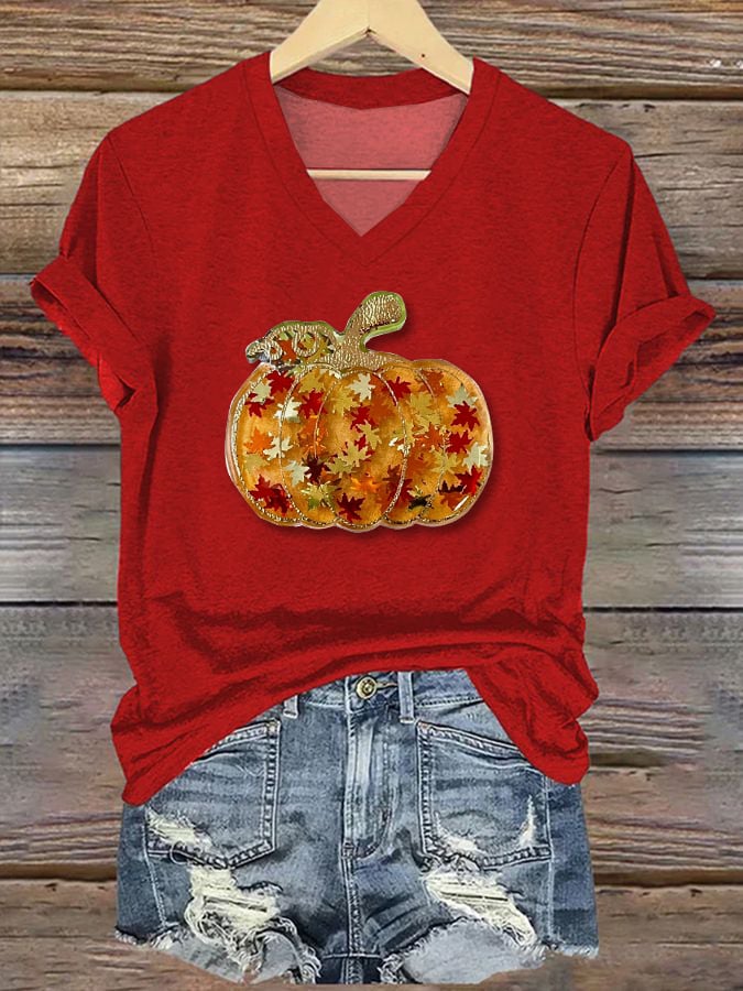 Women's Halloween Pumpkin Print Short Sleeve T-Shirt