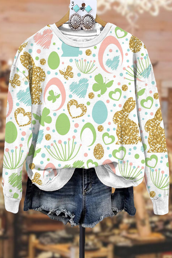 Casual Easter Contrast Print Sweatshirt